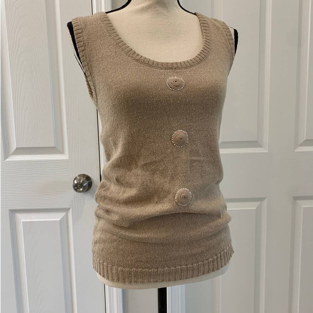 Vintage Marc D'Alcy Beige Sweater Vest with 3D Cone Embellishment - Small